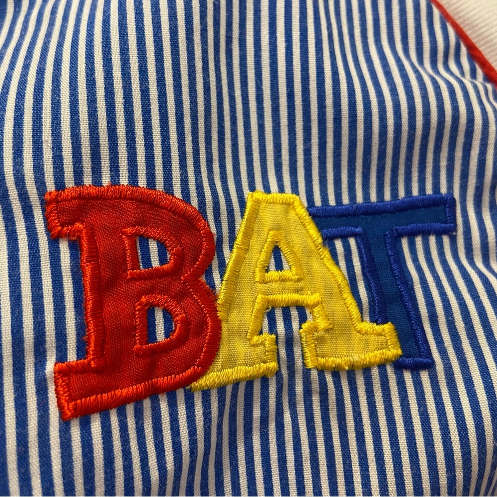Adorable Vintage Baby 6-9 Month Baseball ⚾️ Blue Striped Snap up Onesie Romper - Picture 2 of 7